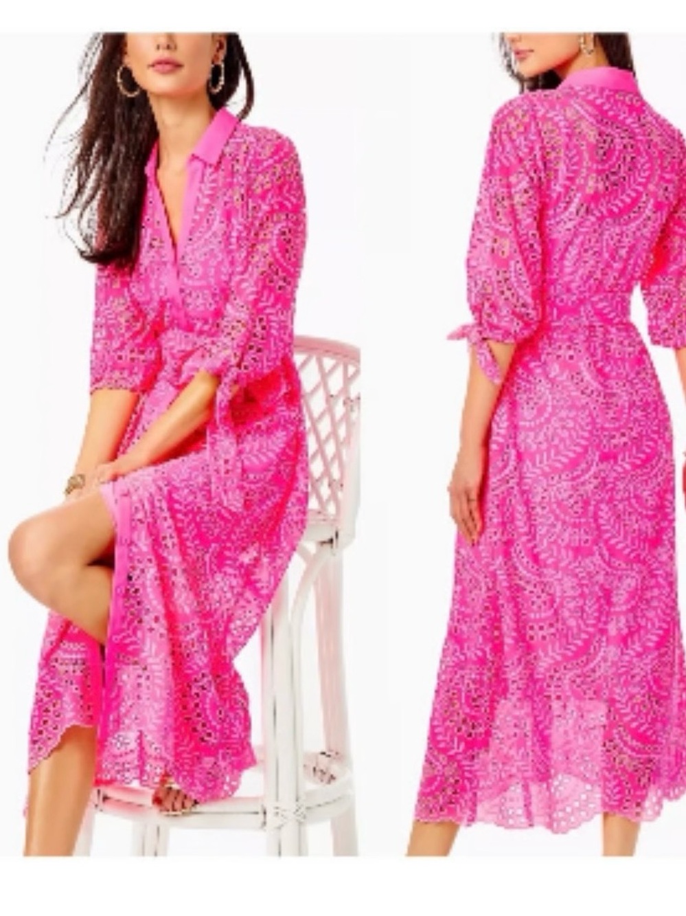 Lilly Pulitzer Amrita Midi Shirtdress Pink Eyelet Size 8